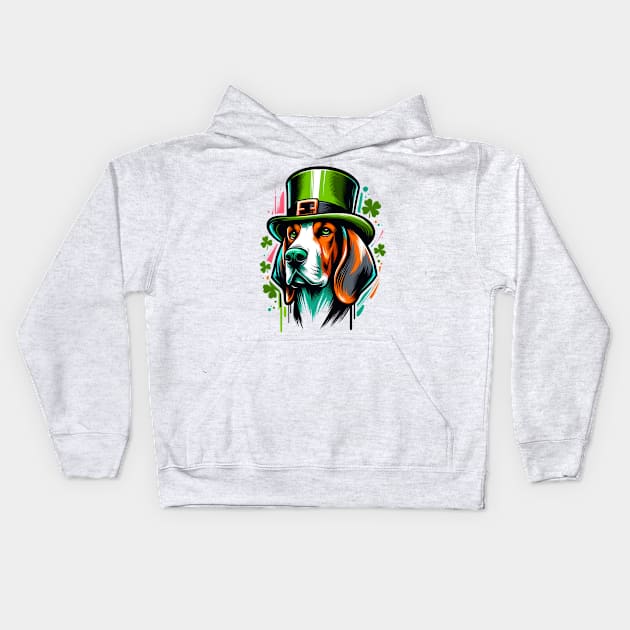 American English Coonhound in Saint Patrick's Day Spirit Kids Hoodie by ArtRUs